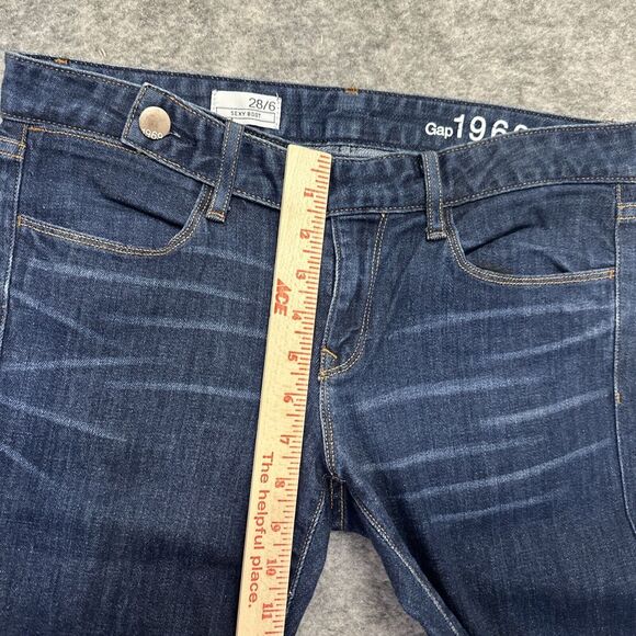 Gap 1969 Sexy Boot Women's Boot Cut Jeans Size 28 / 6 Blue Dark Wash Denim - Picture 4 of 14